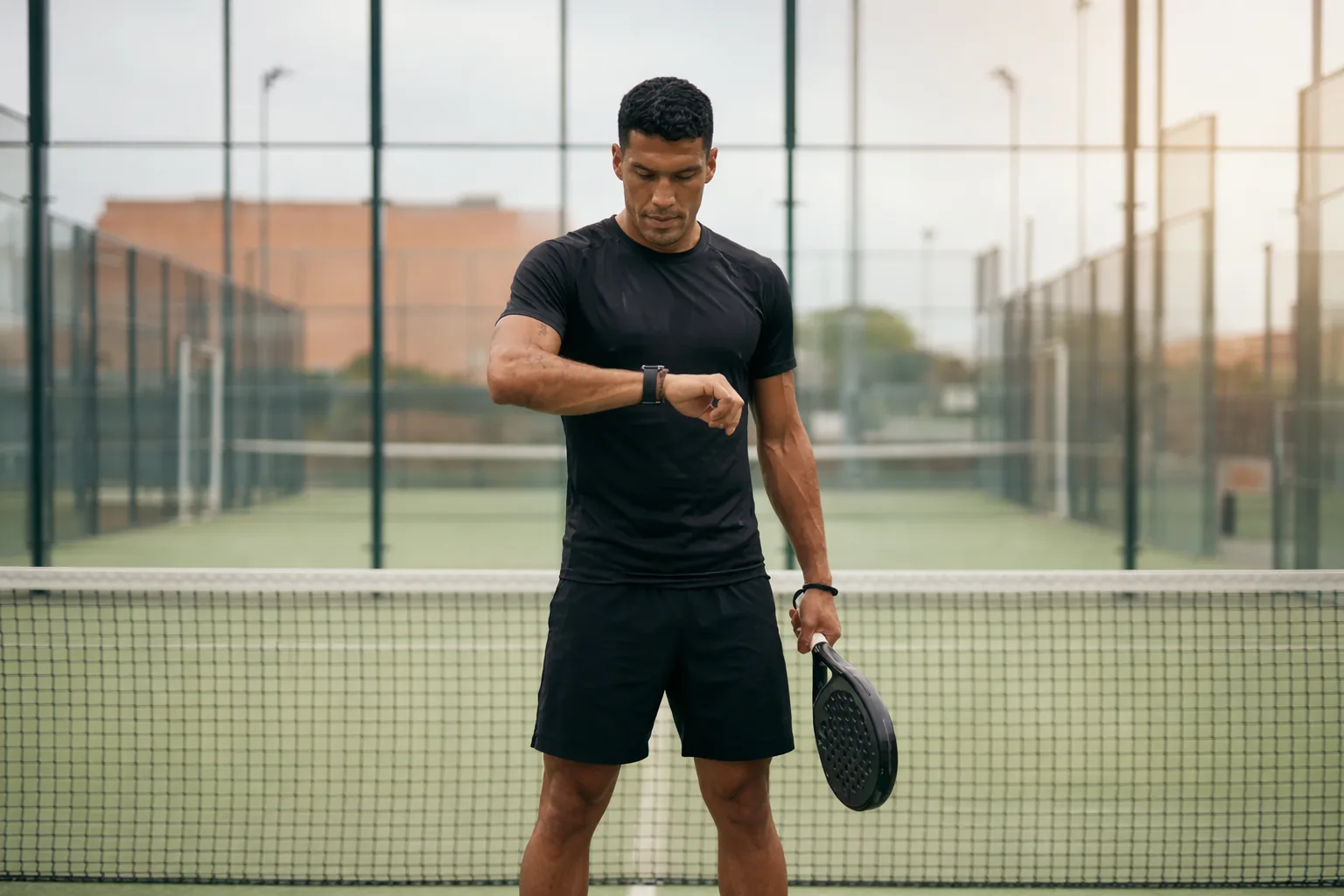 Padel training outdoors in urban environment